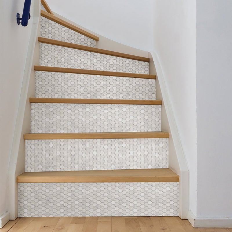 Inhome In Home InHome NH2359 Hexagon Marble Peel Stick Backsplash Tiles, White & Off-White - Image 5